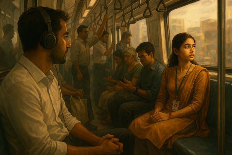 a girl in the metro staring